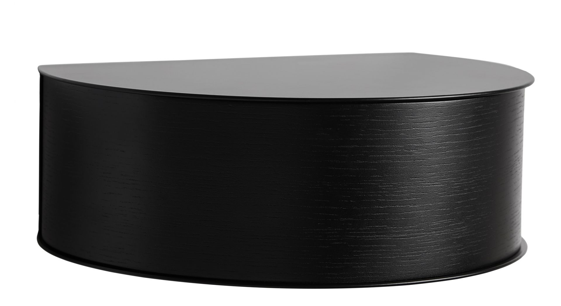 Nahaufnahme der Wallie Wandschublade von Woud in Schwarz, modernes Design für stilvolle Wandaufbewahrung.